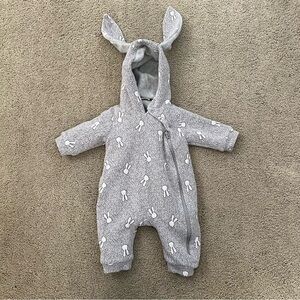 Lemonade Baby Fleece Romper Gray Bunny Long Sleeves size small